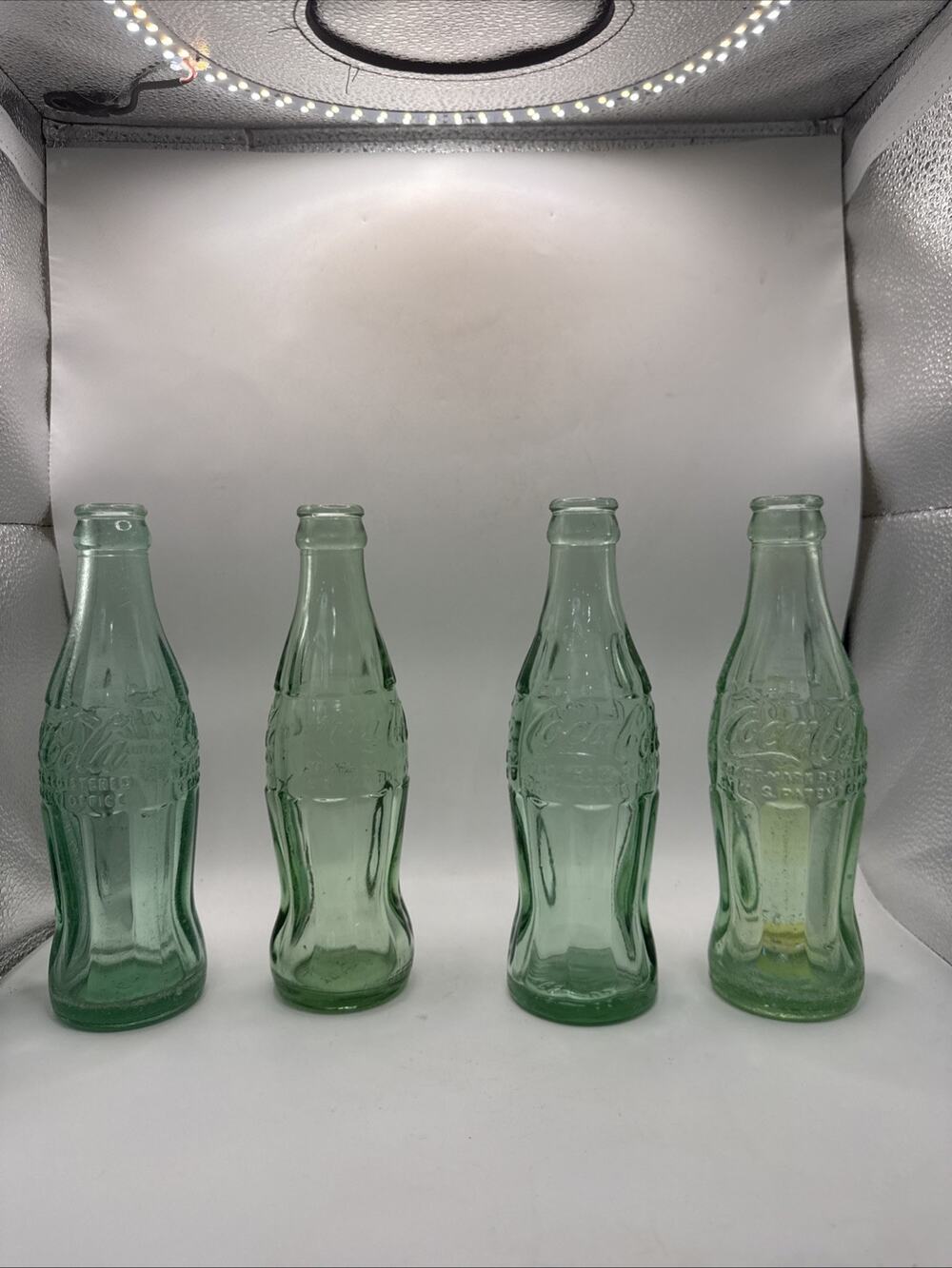 Lot Of 4 Vintage Embossed Coca-Cola 6 1/2 Ounces Jeorge Green Contour Glass